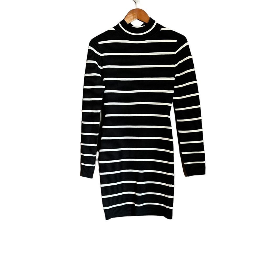 Lulus black & white striped long sleeve knit dress